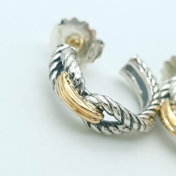 David Yurman Sterling Silver & 18k Gold 22mm Cable Loop Hoop Earrings - Picture 6 of 9